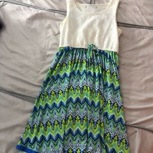 blue and green flowy dress
